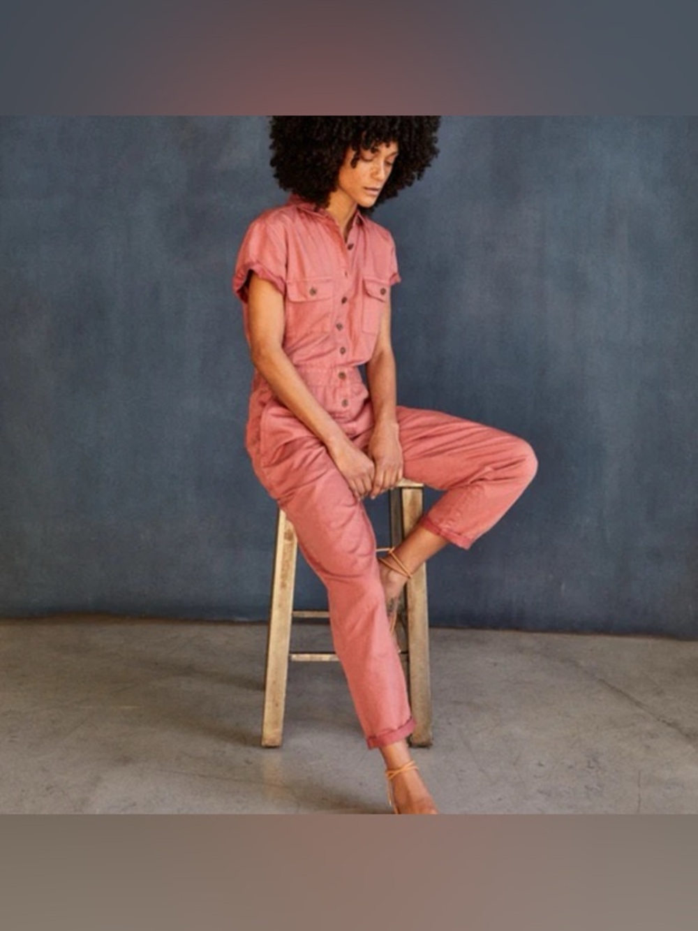 NWT Outerknown S.E.A. Suit Cotton Linen Utility Jumpsuit Sz Small/ Salmon Pink